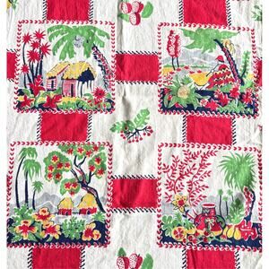 Vtg 1940s 1950s Mexican Novelty Print Southwest Adobe - Cotton Fabric 34 x 50